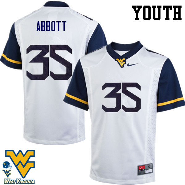 NCAA Youth Jake Abbott West Virginia Mountaineers White #35 Nike Stitched Football College Authentic Jersey TV23I44NZ